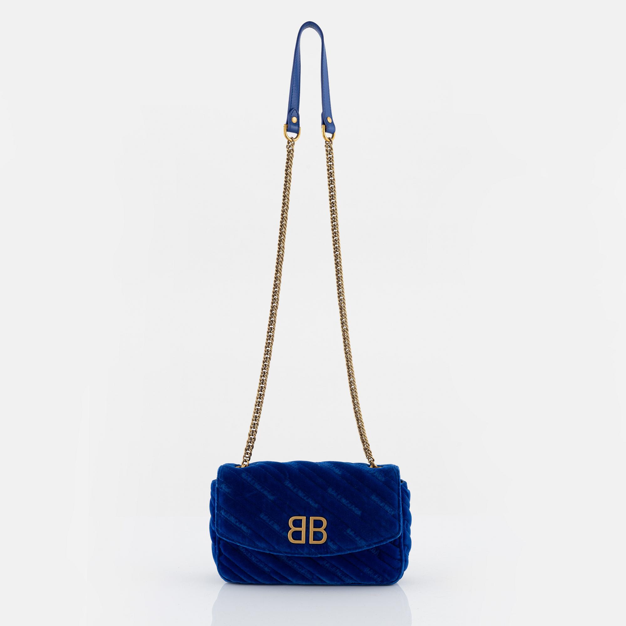Balenciaga a BB chain blue velvet bag. Bukowskis
