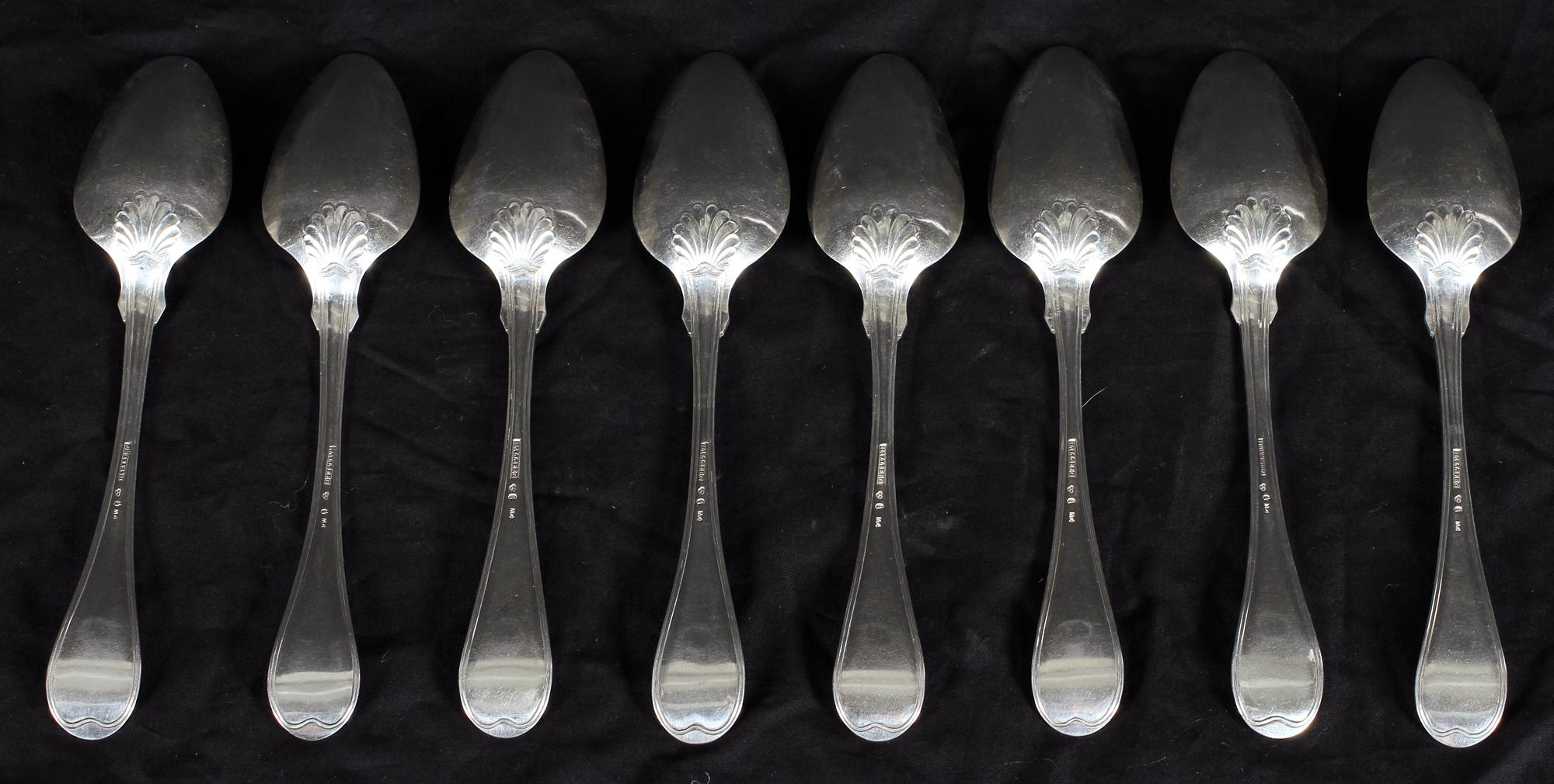 MATSKEDAR, 8 st, silver. O.P.Hallberg, Norrköping 1842.