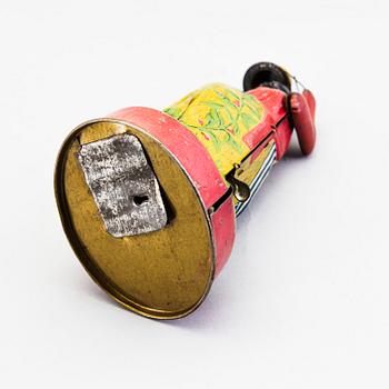 A tinplate coin bank by J. Levy & Co, England, probably of German manufacture, ca 1909.
