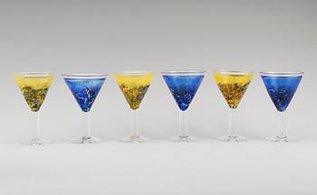 COCKTAILGLAS, 6 st, Bertil Vallien, Kosta Boda, signerade, Artist Collection.