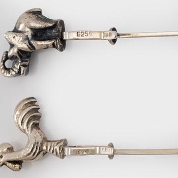 A set of twelve silver coasters and cocktail sticks 11 pcs,  Suomen Kultaseppä Oy 1935 and Kultakeskus 1983.