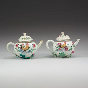 A pair of famille rose teapots with covers, Qing dynasty, Qianlong (1736-95).