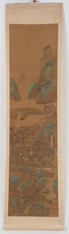 RULLMÅLNING, landskap med figurer, Qing dynastin, 1800-tal.