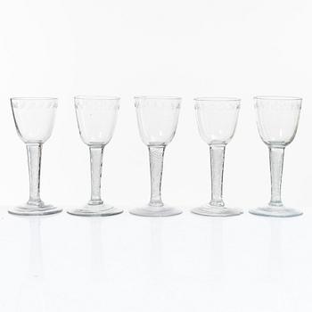 Wine glasses, 5 pcs, circa 1900.