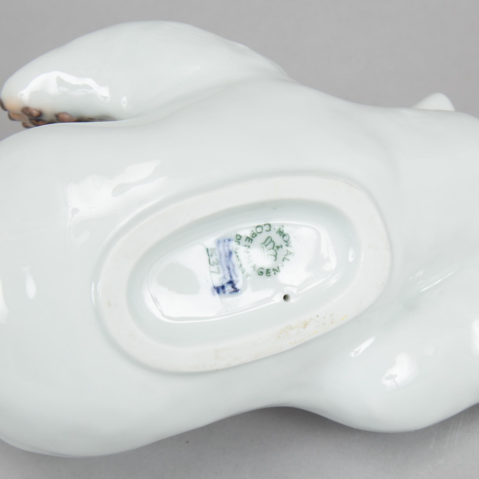 Royal Copenhagen, two porcelain polar bears, 537 and 1629, Denmark, 1985-2004.