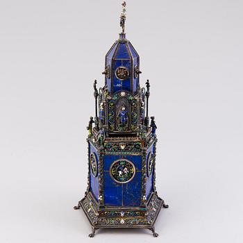 BORDSUR, silver, emalj och lapis lazuli, troligen Hermann Böhm, Wien, Österrike, 1800-talets senare hälft.
