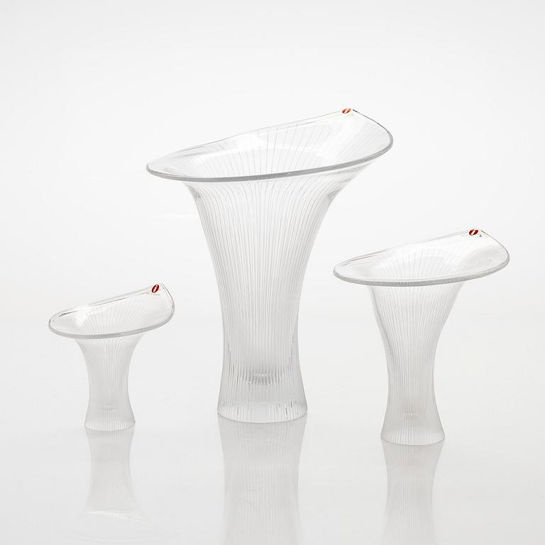 Tapio Wirkkala, three glass "Chanterelle" vases signed Tapio Wirkkala Iittala, 1982-83.