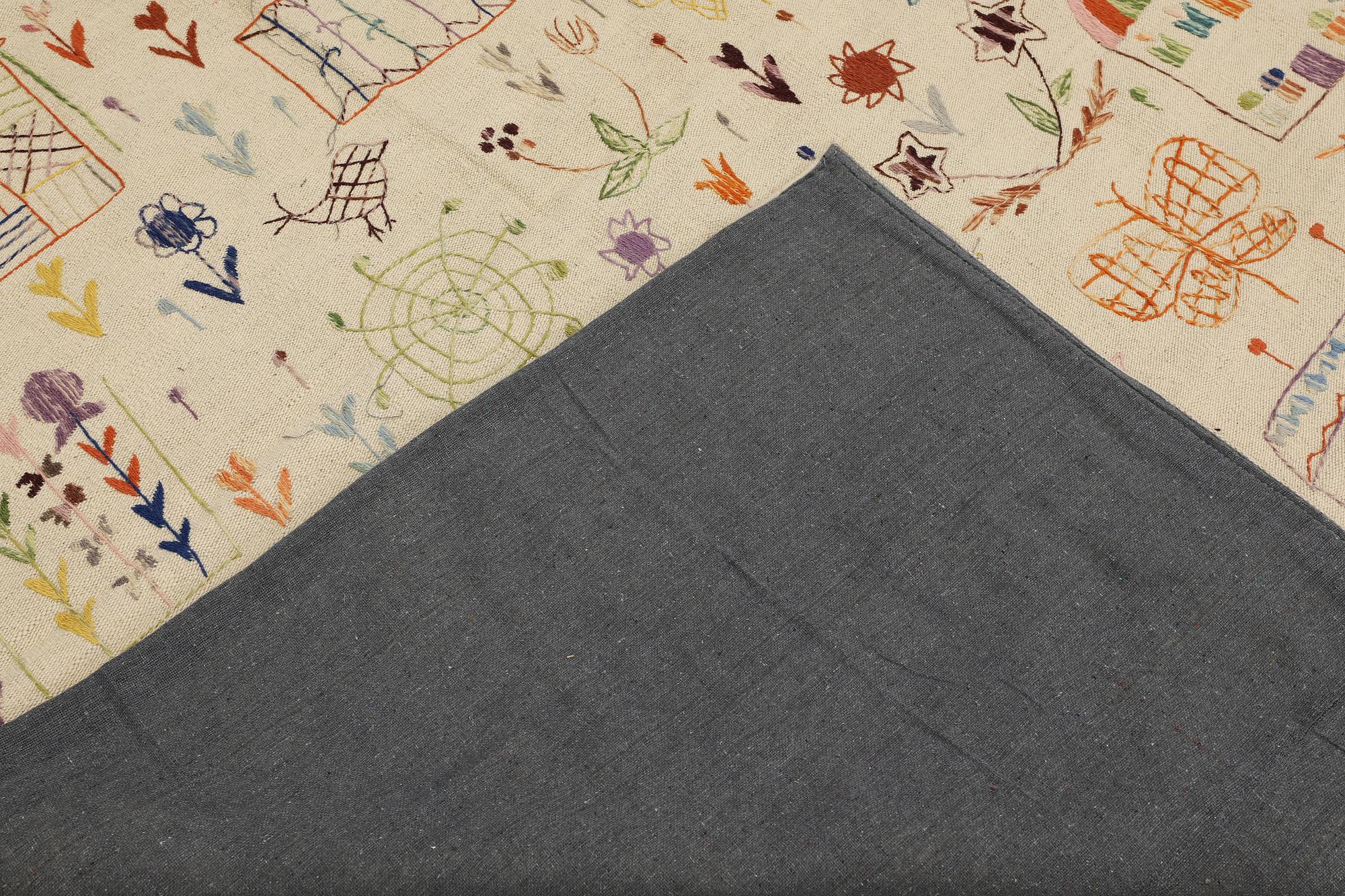 Matta, Kelim, handbroderad, ca 243 x 180 cm.