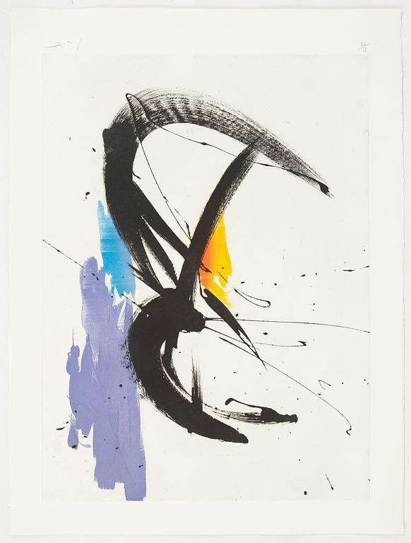 Jean Miotte, portfolio with 4 etchings in colour, signed 73/99. The cover is mixed media and collage.