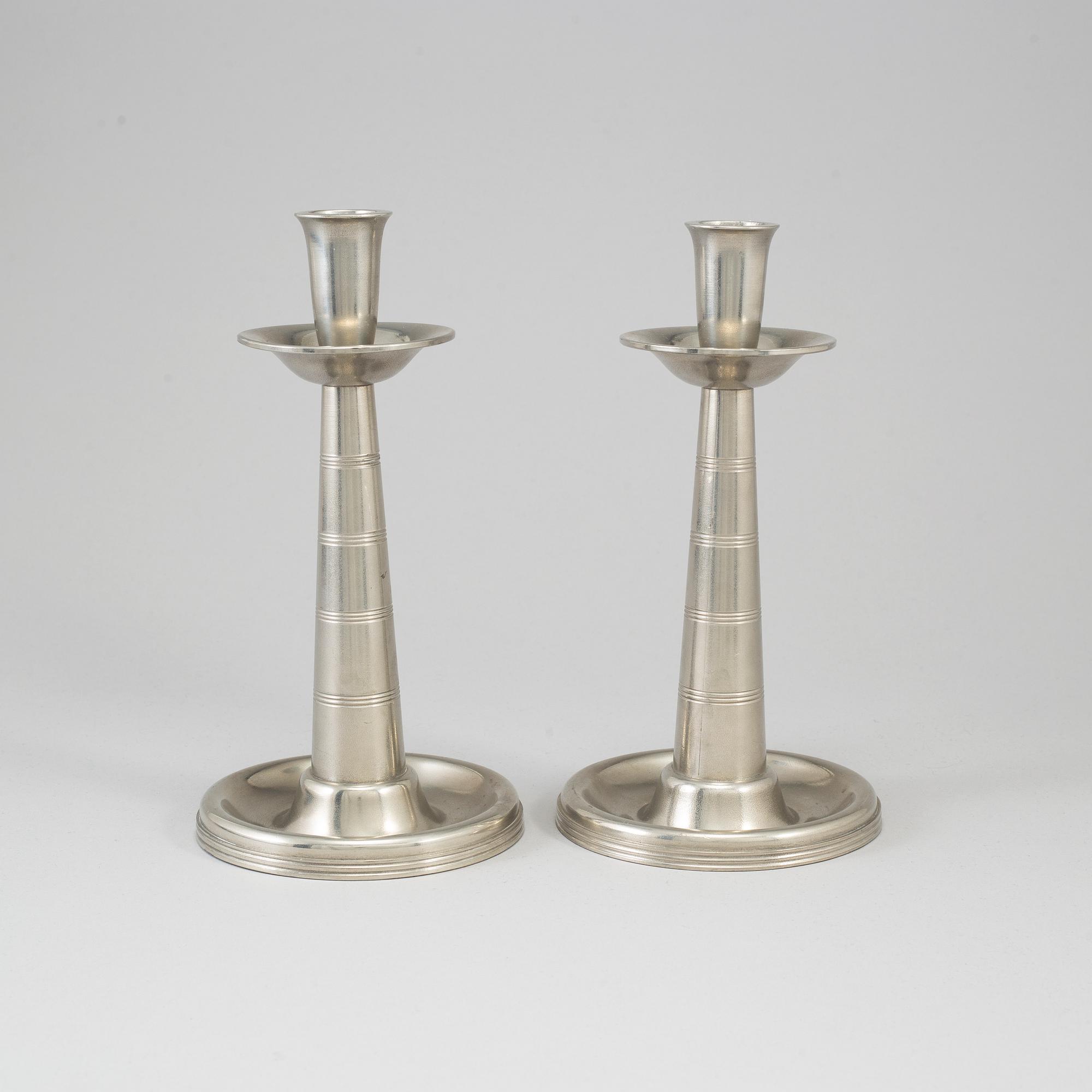 A pair of Swedish 20th century  pewter candlesticks for GAB.