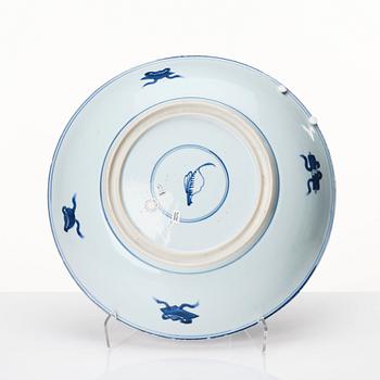 A blue and white lotus dish, Qing dynasty, Kangxi (1662-1722).