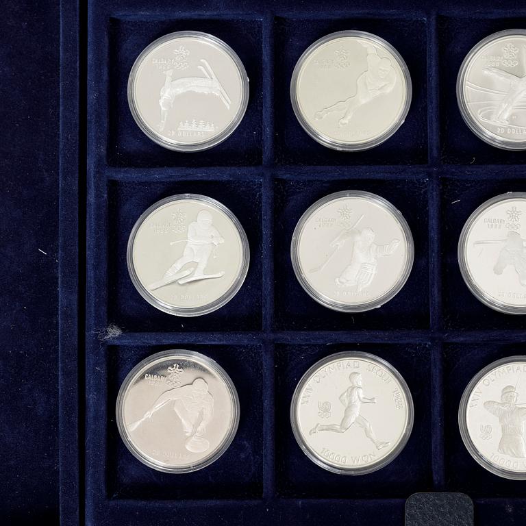 Twelve commemorative sterling silver coins, Olympic Games, Calgary and Seoul, 1988.