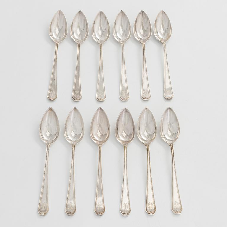 A five-piece sterling silver coffee and tea service, and 12 spoons, USA, first quarter of the 20th century.