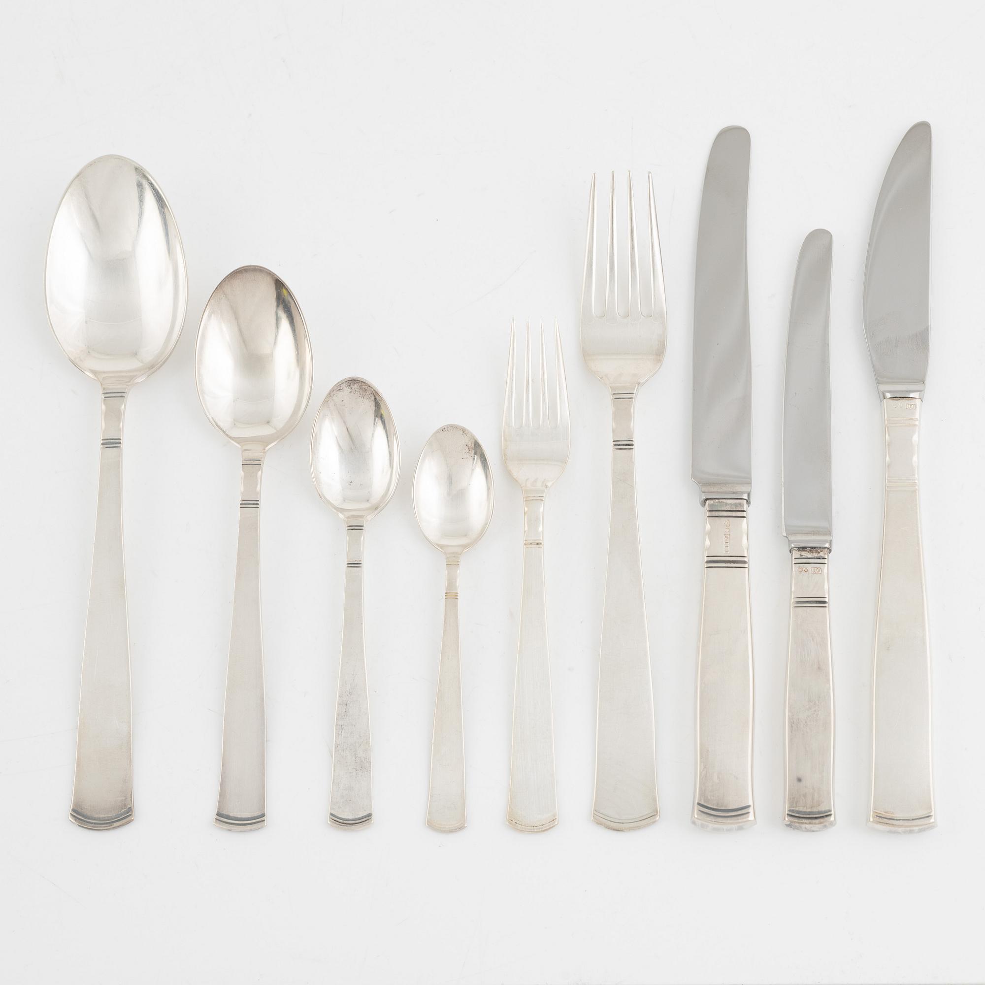 Jacob Ängman, bestickservis, 77 delar, silver, modell "Rosenholm", GAB, bl.a. Stockholm 1965.