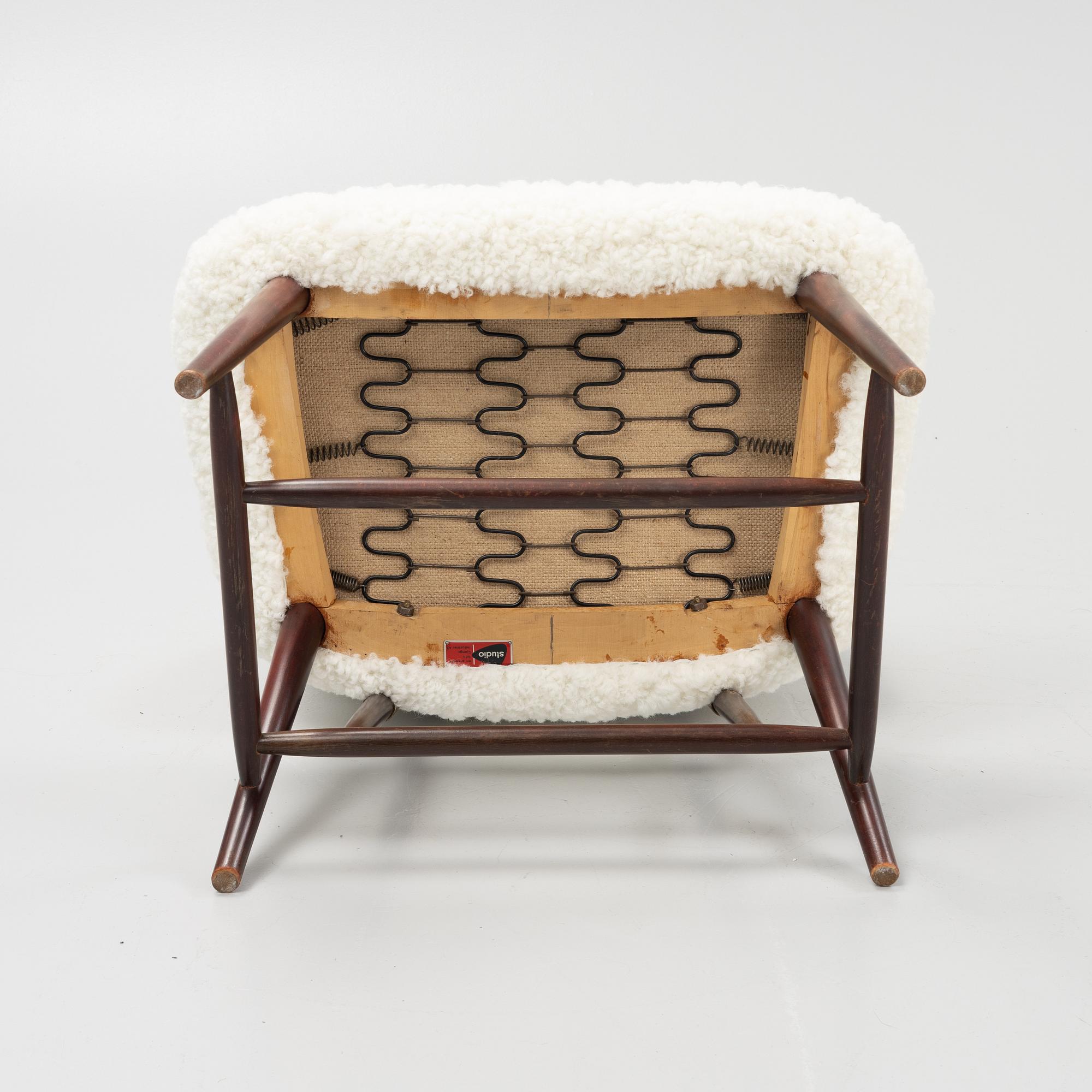 Alf Svensson, a 'TeVe', easy chair with new sheepskin upholstery, Bra Bohag, Studio Ljungs Industrier, 1950s.