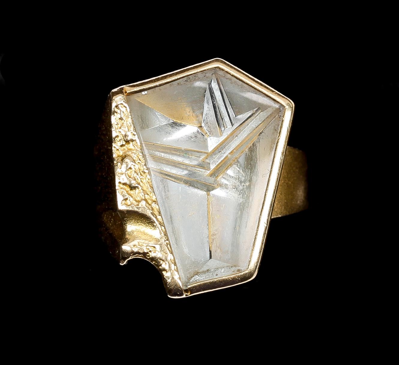 RING, 18k guld med akvamarin, Björn Weckström, Lapponia, Finland. Tot ca 14 gr.