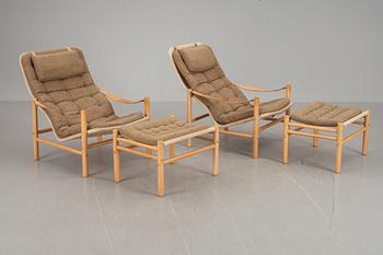 FÅTÖLJER samt PALLAR, ett par, "Junker", Bror Boije, DUX, 1900-talets andra hälft.