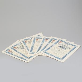 AKTIEBREV, sju stycken, Ekbackens Tomtaktiebolag, Kohlswa 1912.