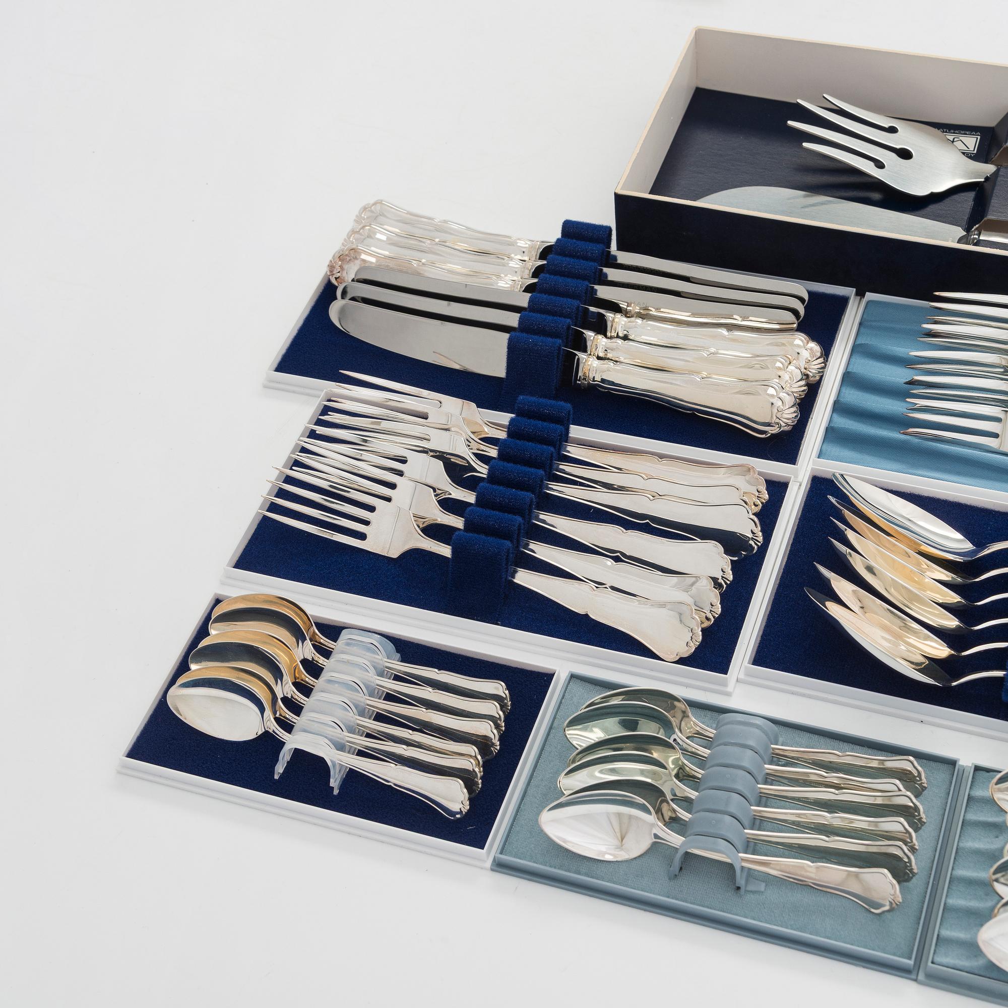 A 48-piece silver cutlery set, "Chippendale", finnish hallmarks.
