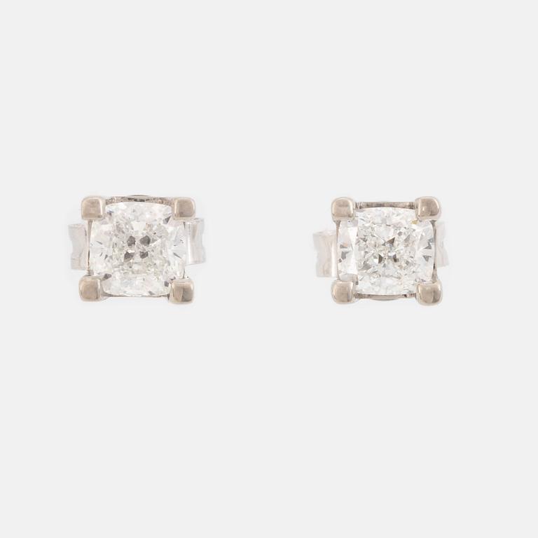 Cushion shaped diamond earrings, with GIA dossier.