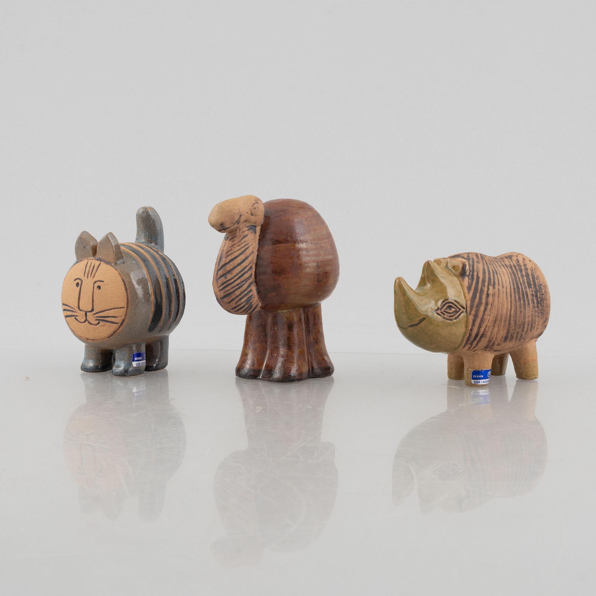 Lisa Larson, figuriner, 3 st, stengods, ur serien "Menageri", Gustavsberg.