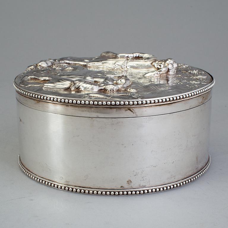 A Swedish 17th century silver plaquette, unmarked, on box marked Gustaf Henrik Sidwall, Norrkoping 1793.