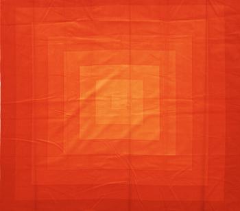 Verner Panton, CURTAINS, 2 PIECES, AND SAMPLERS, 11 PIECES.  Cotton velor. A variety of orange nuances and patterns. Verner Panton.