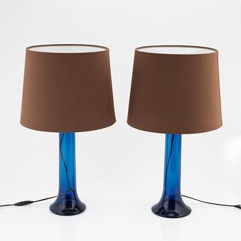 A pair of blue glass table lights, Luxus, Vittsjö.