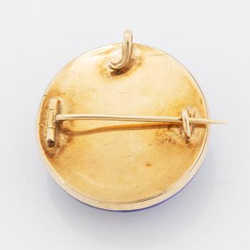 Brosch/hänge, himmelsblå emalj med rosenslipade diamanter. 1800-tal.