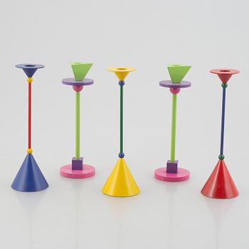Anna Efverlund, 2+3 candlesticks, including "Konfetti", IKEA, 1990's.