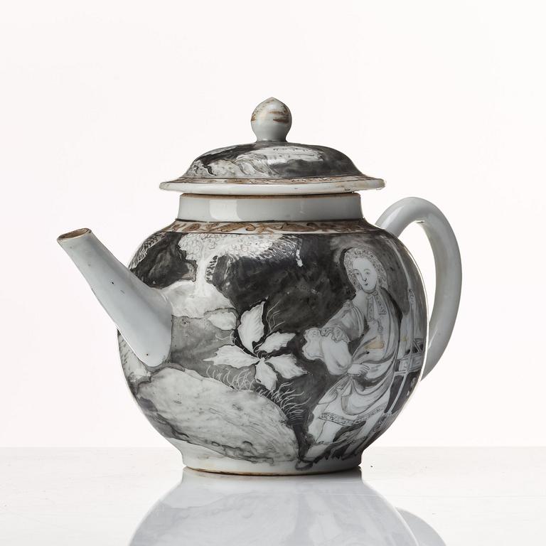 A grisaille and gold tea pot with cover, Qing dynasty, Qianlong (1736-95).