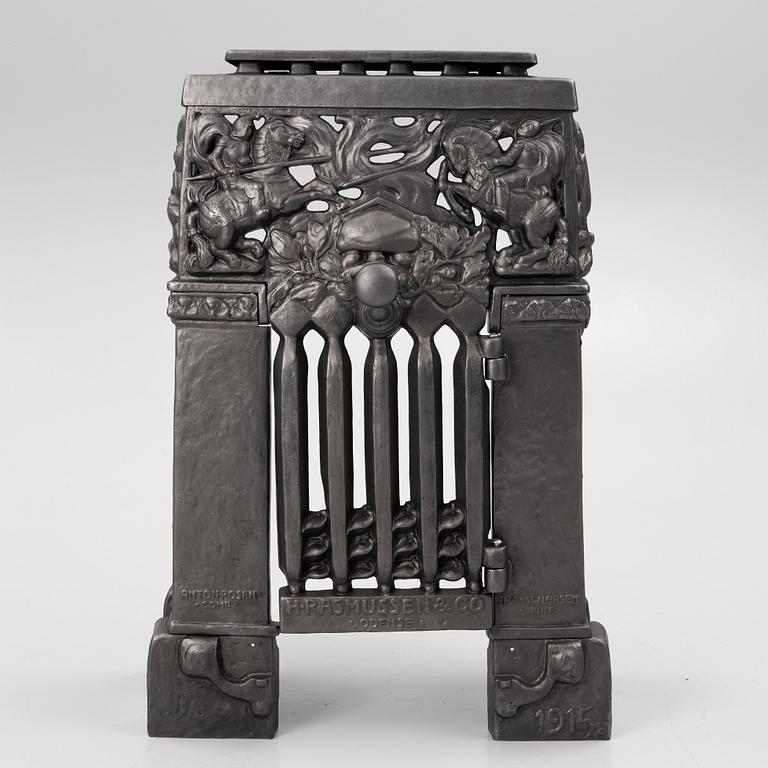 Fireplace front, cast iron, Art Nouveau, after Hans W Larsen, late 20th century.