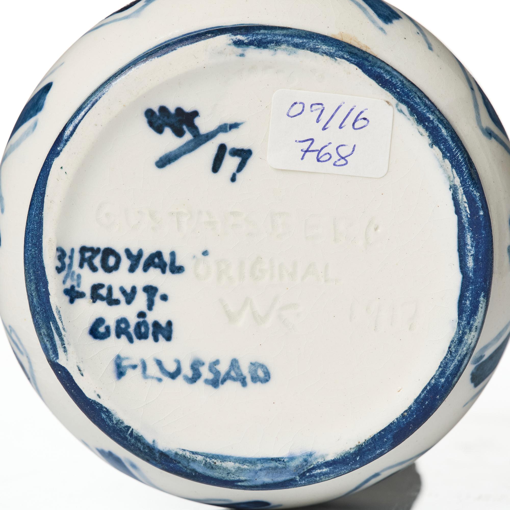 Wilhelm Kåge, a jar with cover, and four vases, creamware and porcelain, Gustavsberg, Sweden, 1917-1920.