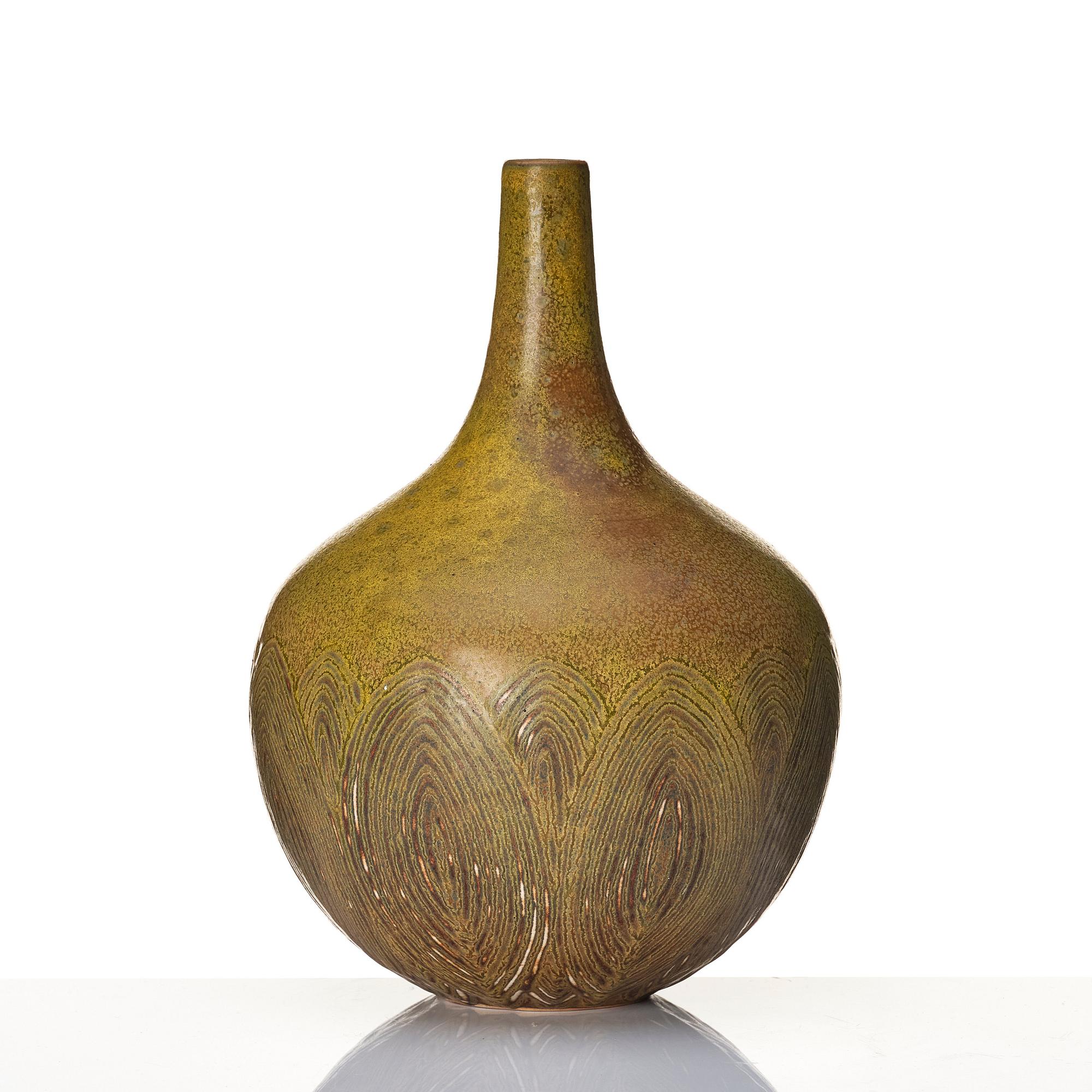 Axel Salto, a 'fluted style' Solfatara glazed stoneware vase, Royal Copenhagen, Denmark, model 20736.
