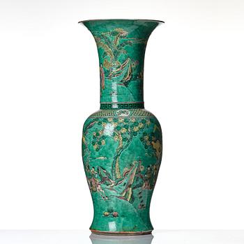 A massive famille verte bisquit vase, Qing dynasty with Kangxi mark to base.