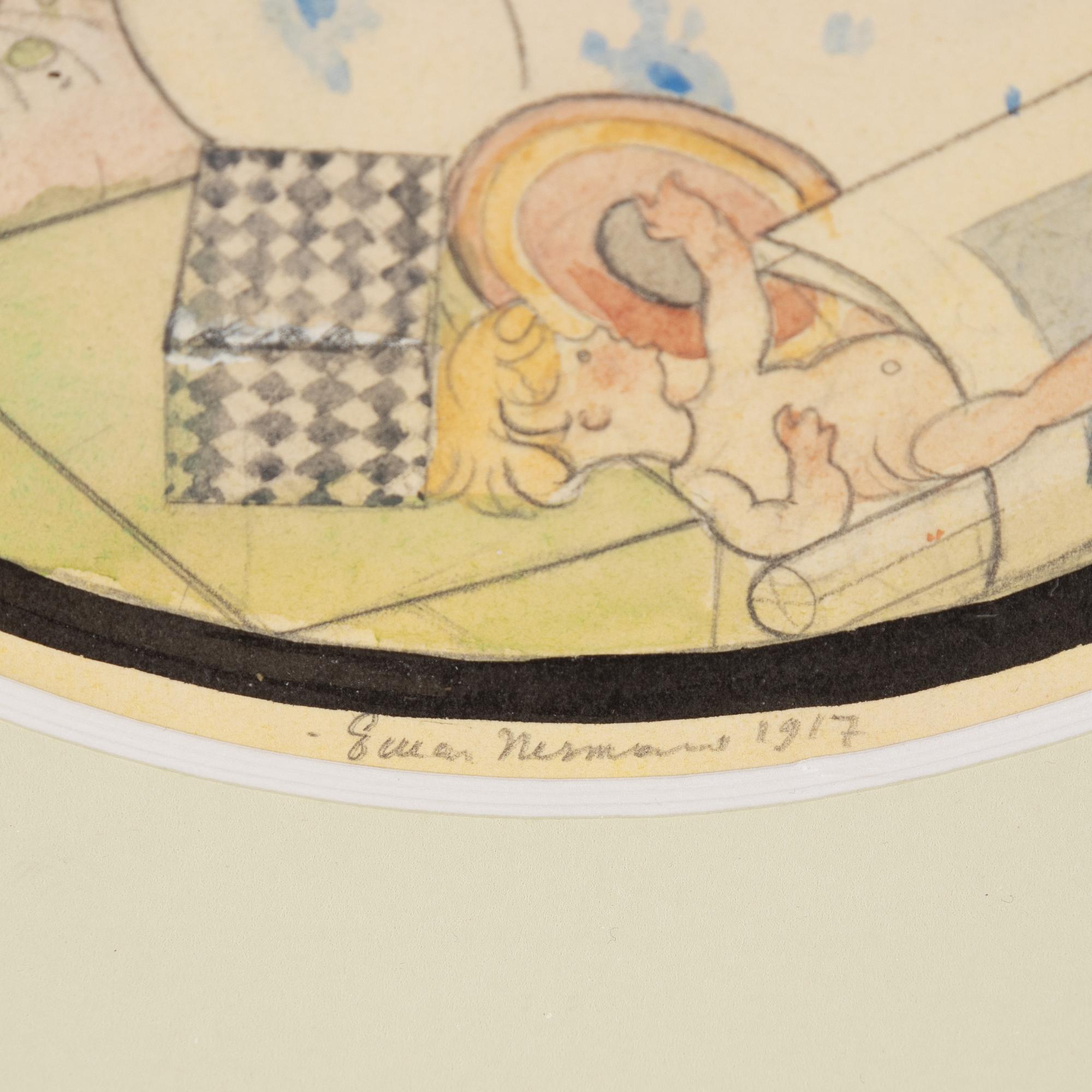 Einar Nerman, blandteknik på papper, signerad och daterad 1917.