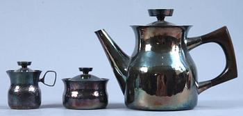 KAFFESERVIS, 3 delar, silver, E Löfman, Uppsala, vikt ca 750 g.