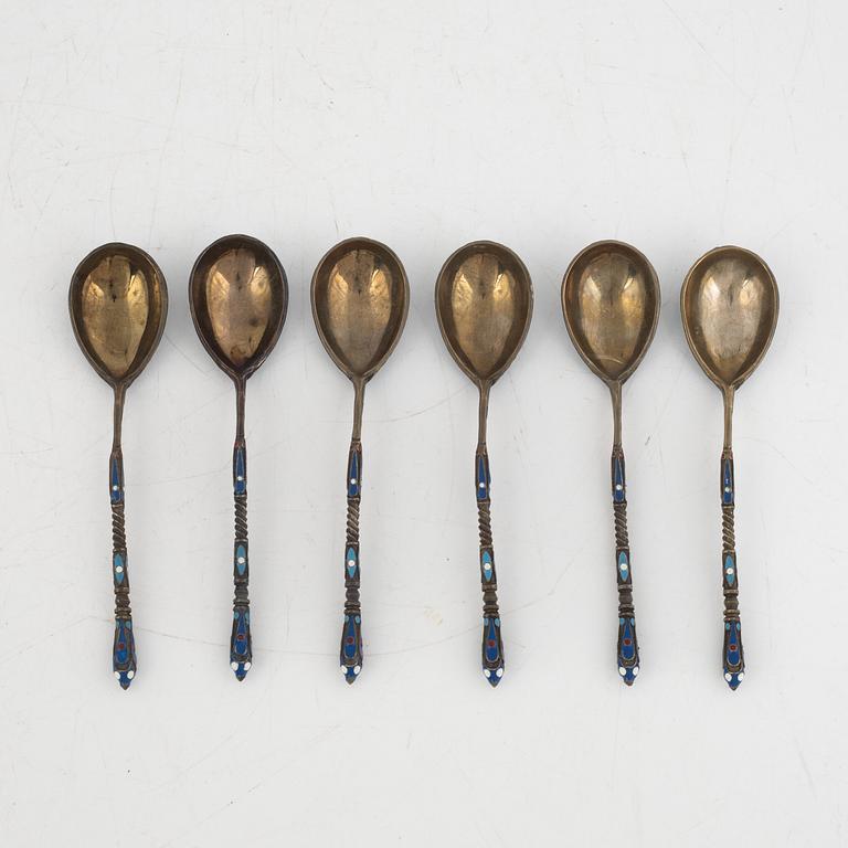 6 enamel spoons, Moscow, Russia, 1882-1890.