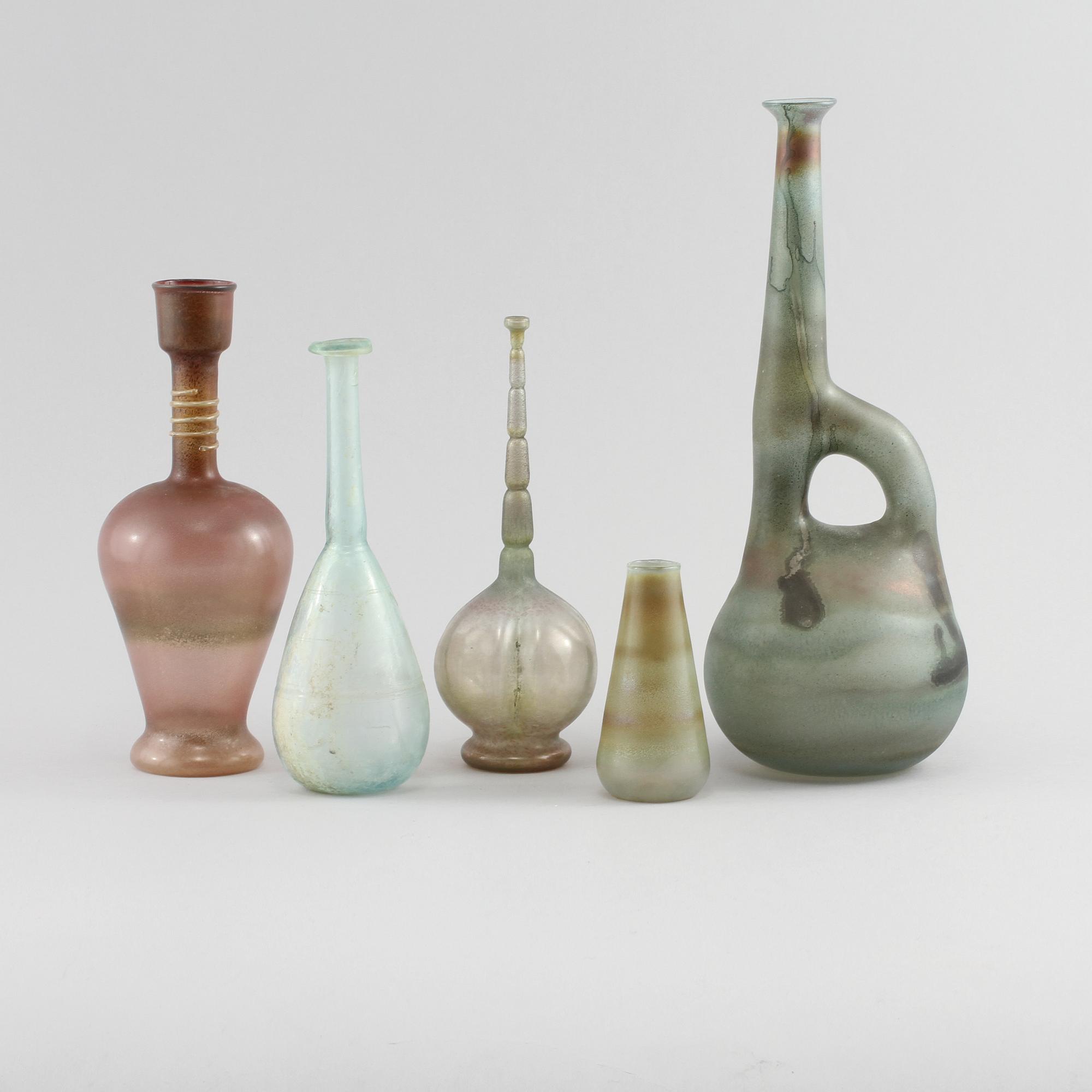 VASER, 5 st, glas, troligen Nekker glasbruk, Jerusalem, 1900-tal.