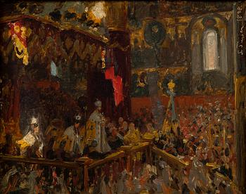 LAURITS TUXEN, THE CORONATION OF TSAR NIKOLAI II IN USPENSKY CATHEDRAL, MOSCOW 1896.