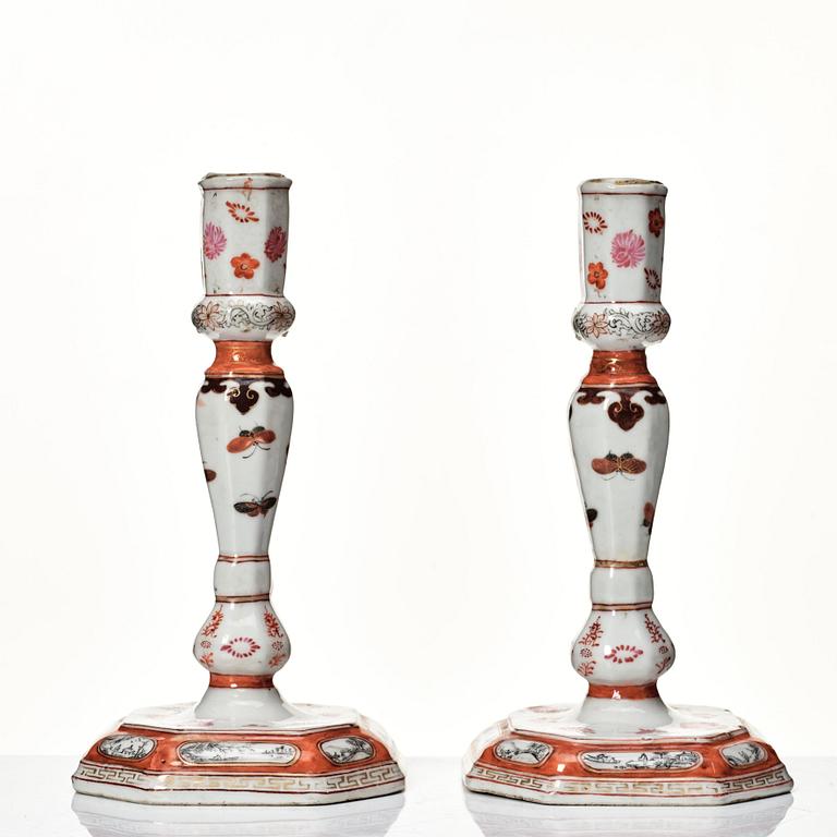 Ljusstakar, ett par, kompaniporslin. Qingdynastin, Qianlong (1736-95).