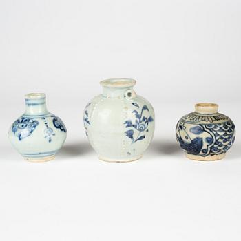 A group of blue and white porcelain for the South East Asian market, 15th/17th Century.