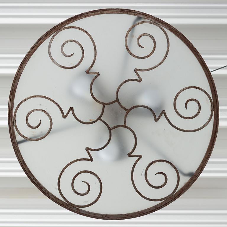 Lars Holmström, a Swedish Grace brass and steel framed ceiling light, Arvika 1920-30s.