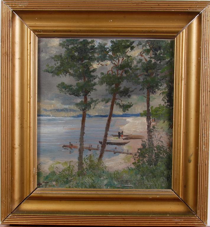 TÖRNER, CARL ERIK. Olja på träpannå, sign.