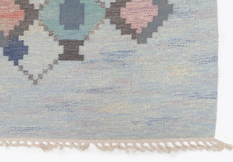 Judith Johansson, a carpet, 'Myosotis' ('Forget-me-not'), flat weave, c. 278 x 205 cm, signed JJ.