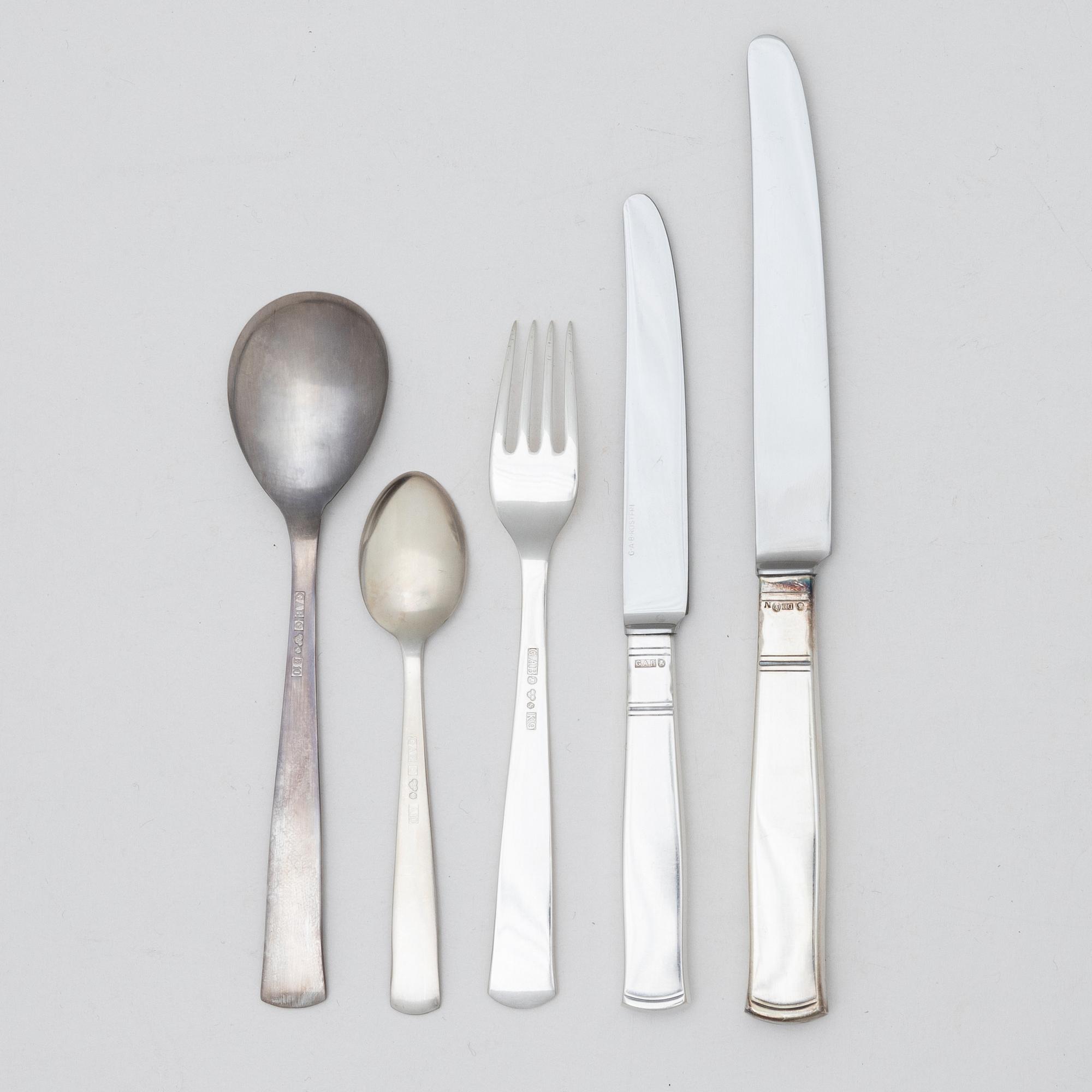 Jacob Ängman, bestickservisdelar, 49 st, silver, modell "Rosenholm", GAB, Stockholm, bl.a. 1962.