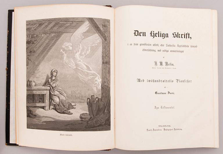 BÖCKER, 2 delar, Bibel med illustrationer av Gustave Doré, Familj-Journalens Boktryckeri, Stockholm 1877.