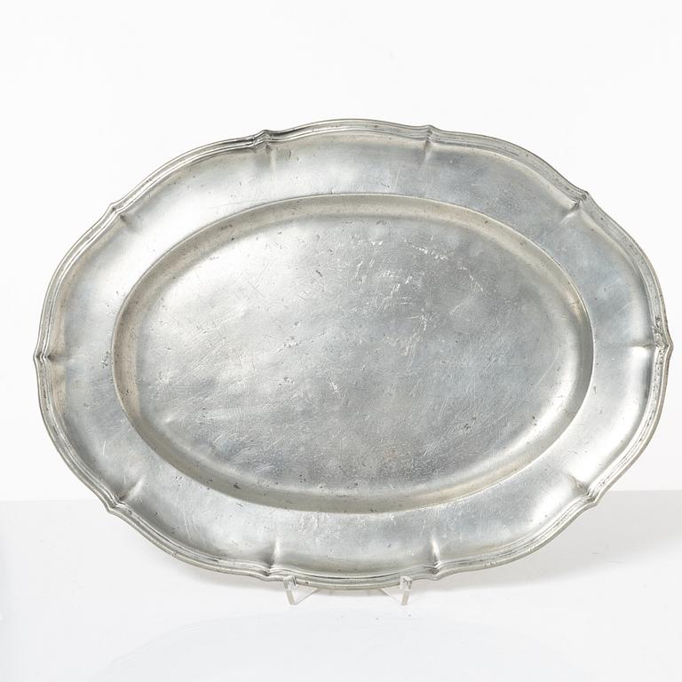 Bowl and 2 plates, pewter, various masters, Stockholm.