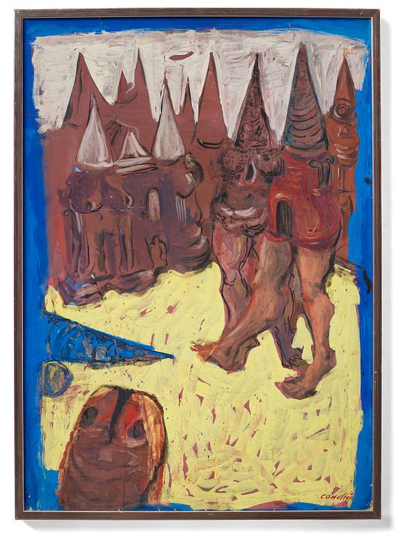 CO Hultén, gouache on paper panel, signed and executed 1945.