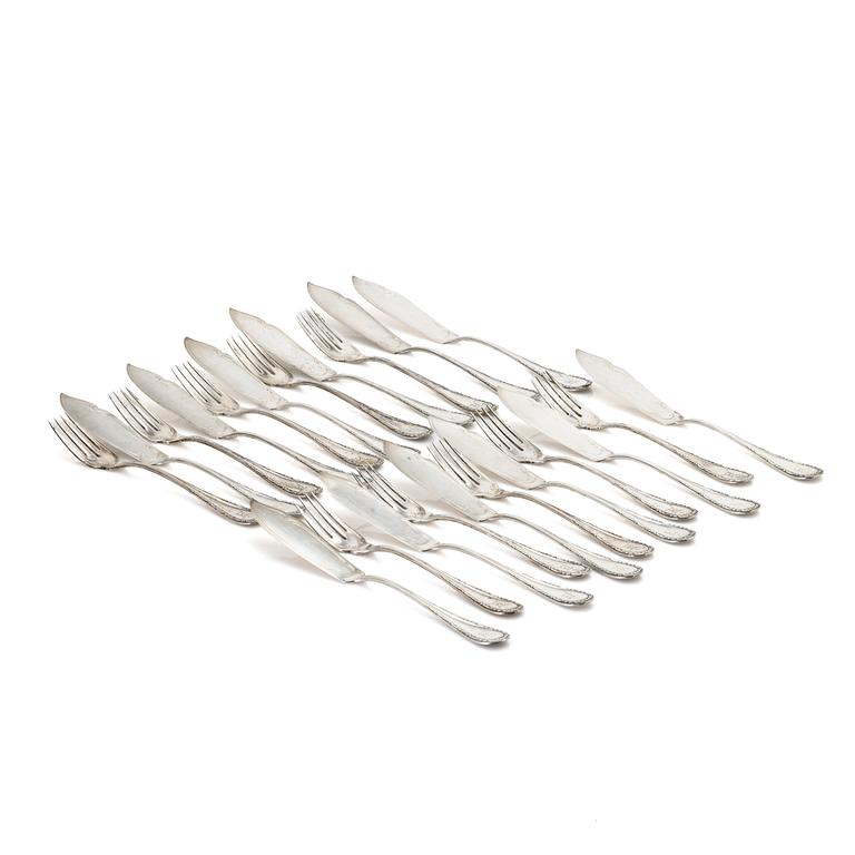 Fish cutlery, 22 pieces, silver, Germany.